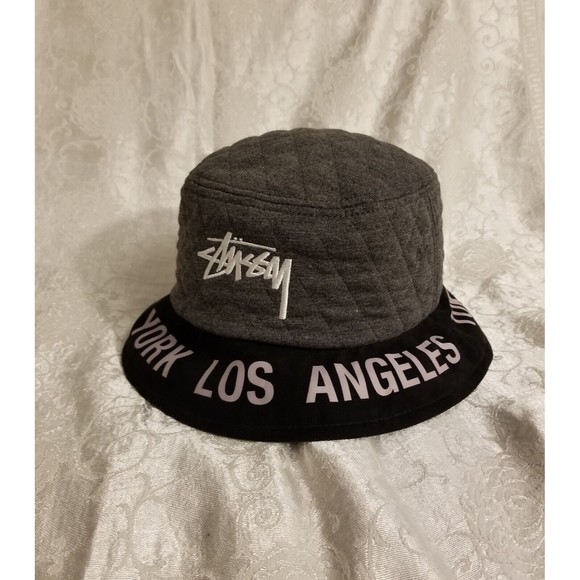 STUSSY BUCKET HAT M / L Hip Hop 90s Designer Angeles Paris York Tokyo Grey Black - Picture 1 of 8
